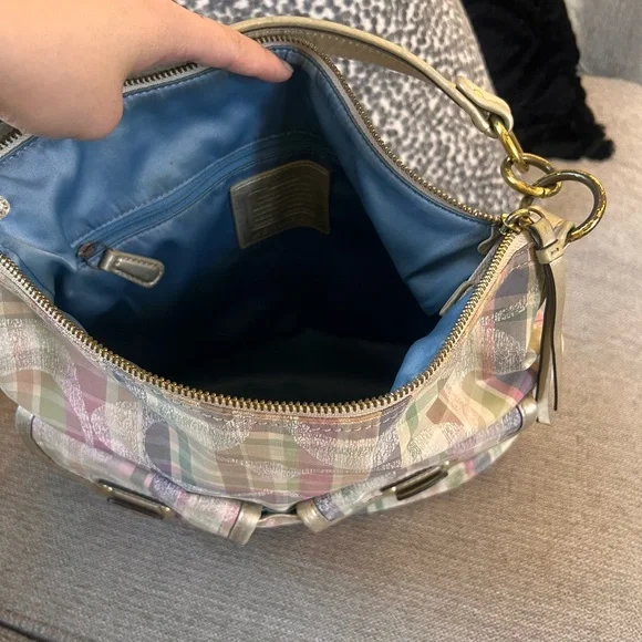 Coach Poppy Madras Tartan Pastel Plaid Hobo Shoulder Bag - Picture 11 of 13